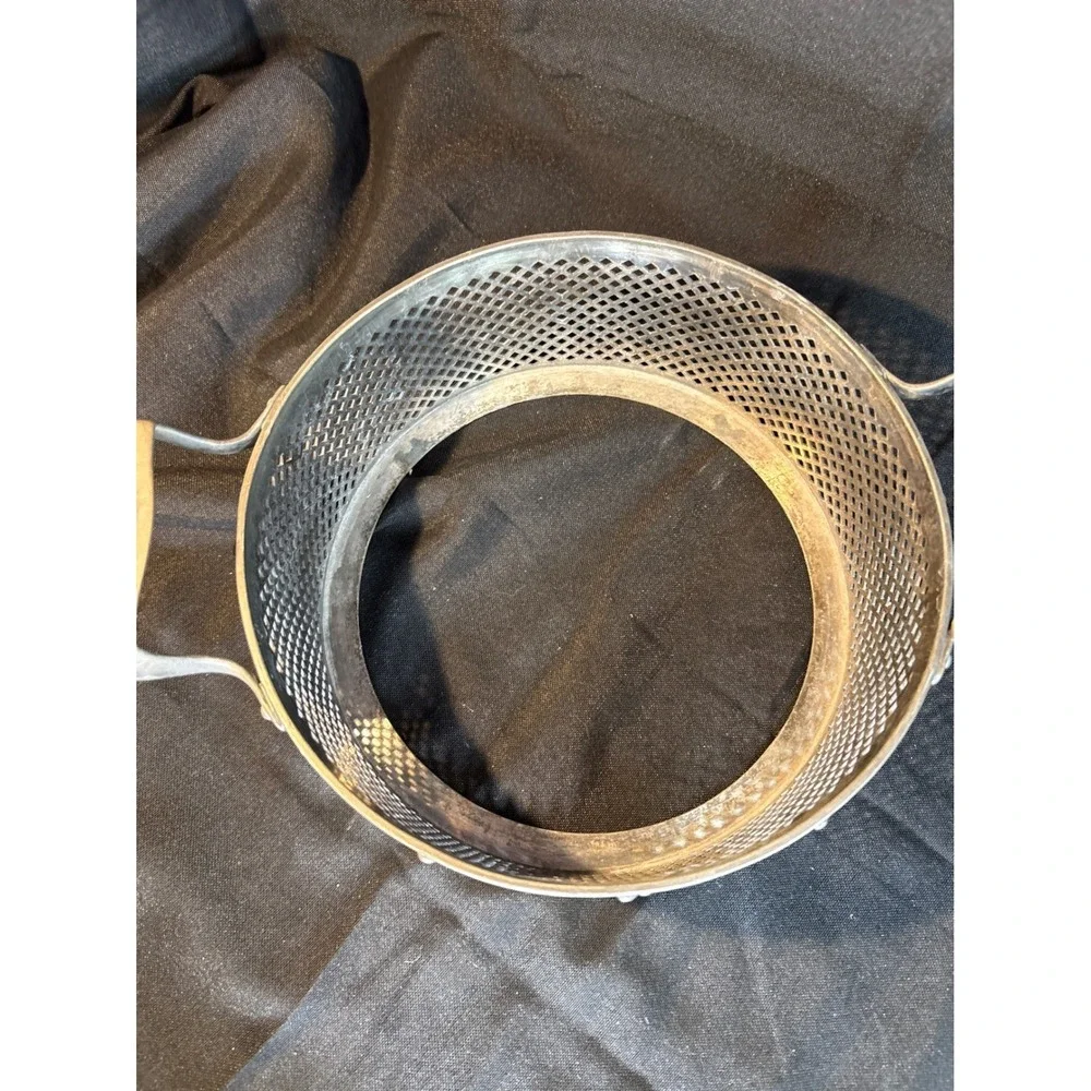 Antique Ornate Metal Basket with‎ Crest Handles Table Decor Collectible Accent
